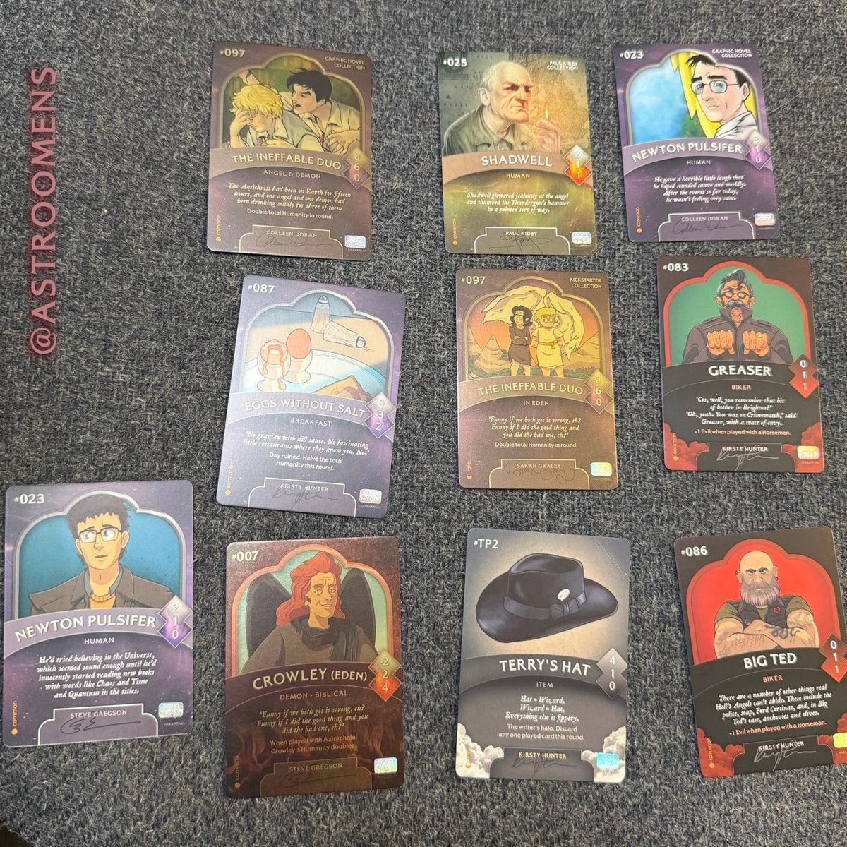 A photograph of some trading cards as collected by a fan.