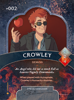 Trading card featuring Crowley, illustrated by Steve Gregson.