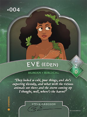 Trading card featuring Eve, illustrated by Steve Gregson.