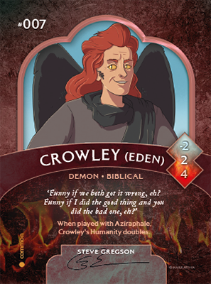 Trading card featuring Crowley, as illustrated by Steve Gregson.