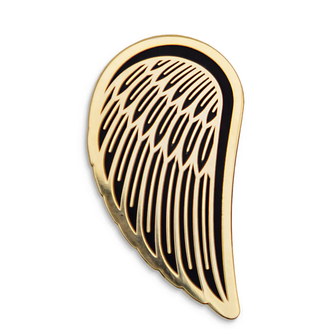 Photograph of a Good Omens enamel pin: Wings of Love