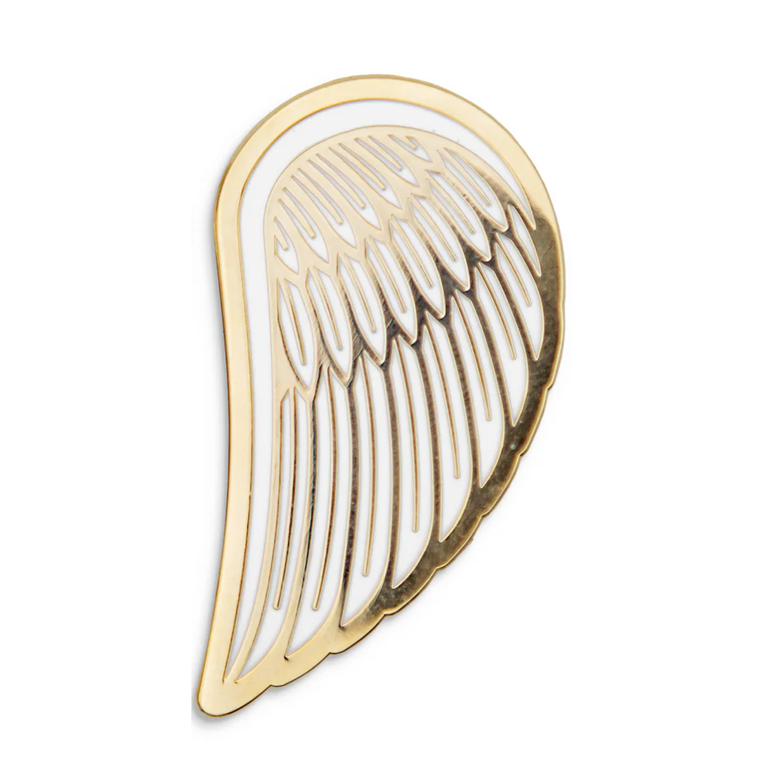 Photograph of a Good Omens enamel pin: Wings of Love