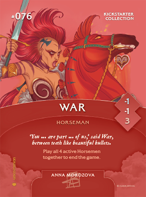 Trading card featuring War, as illustrated by Anna Morozova.