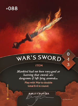 Trading card featuring War's Sword, as illustrated by Kirsty Hunter.