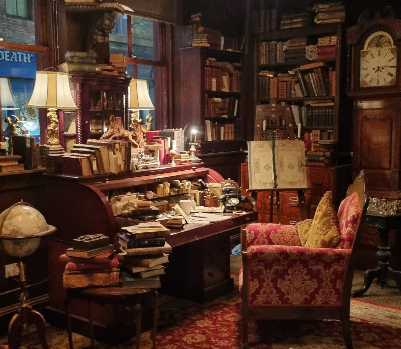 Photograph of Aziraphale's bookshop desk.