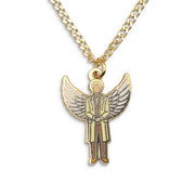A golden Aziraphale pendant.