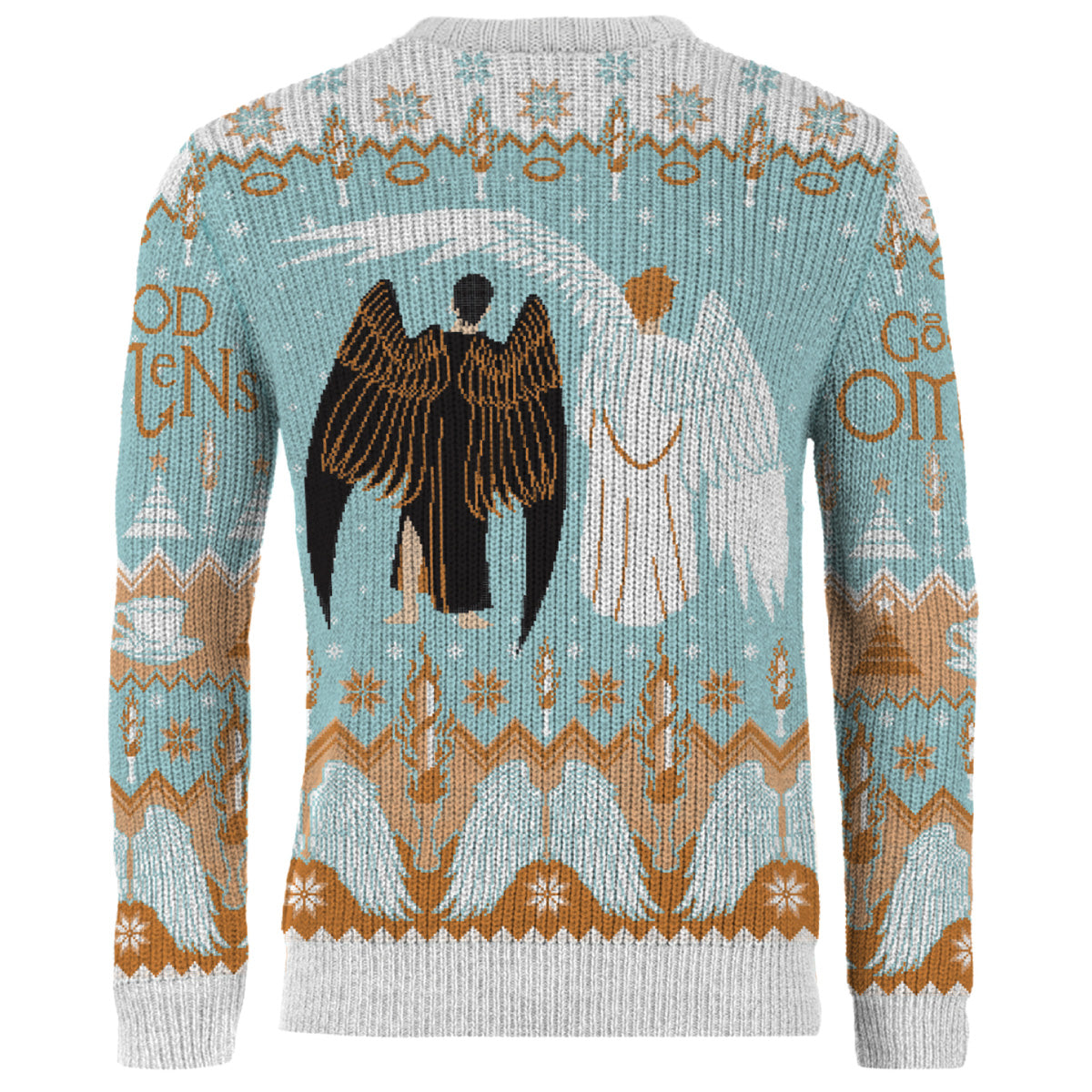 The back of the Good Omens Aziraphale Christmas jumper