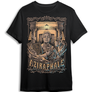 Black t-shirt featuring an illustration of Aziraphale.