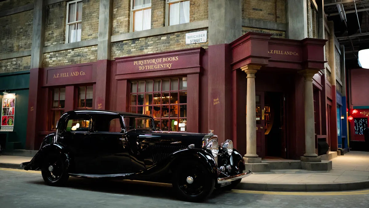 The Bentley and the Bookshop, as seen on the set of Good Omens.