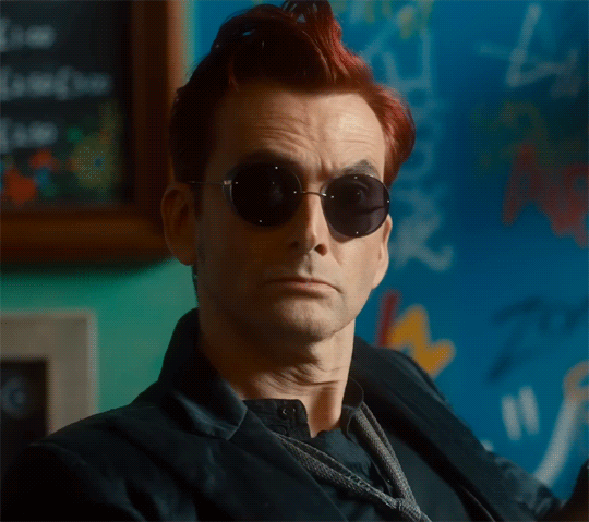 Crowley responding to hearing about Aziraphale's "naked man friend".