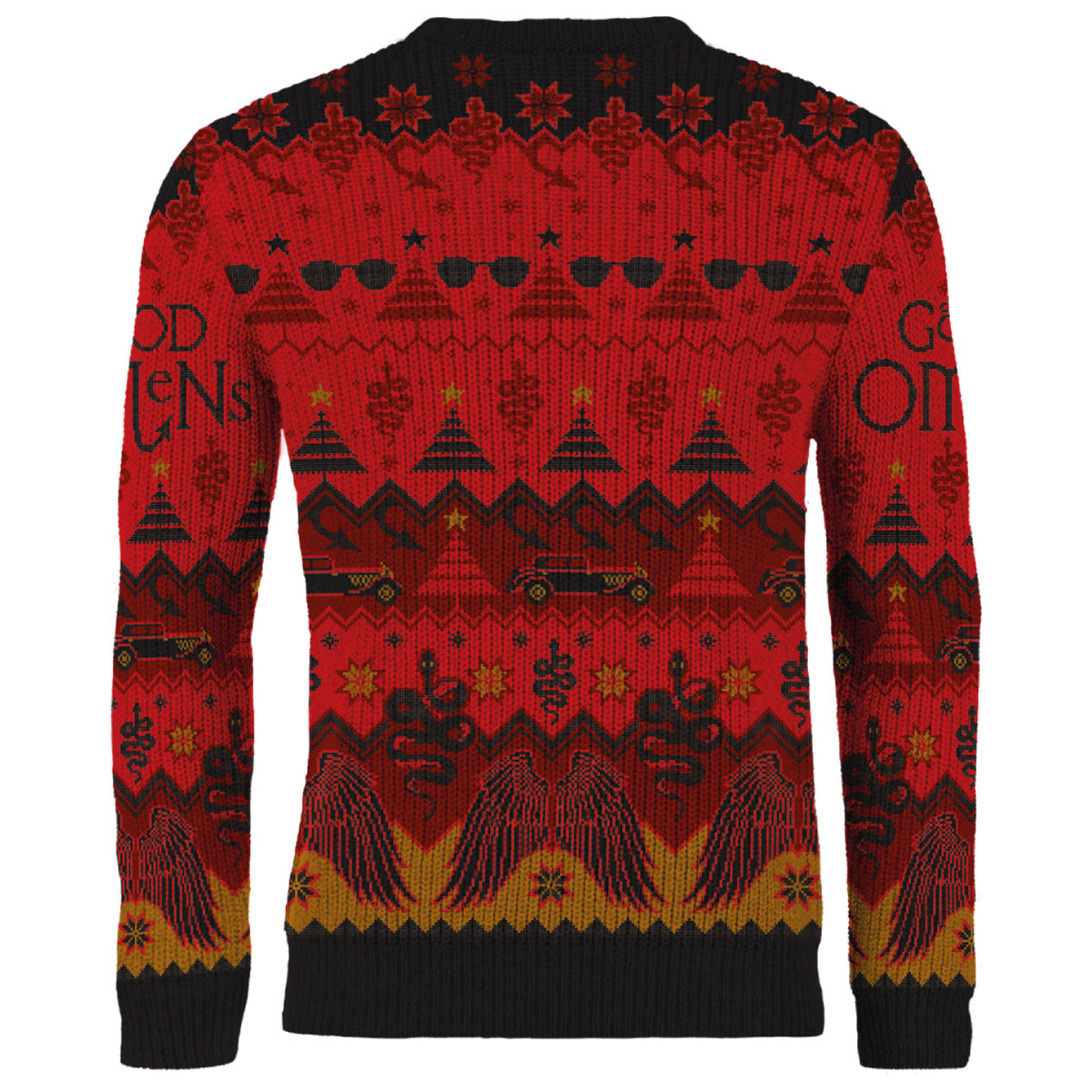 The front of the Good Omens Crowley Christmas jumper