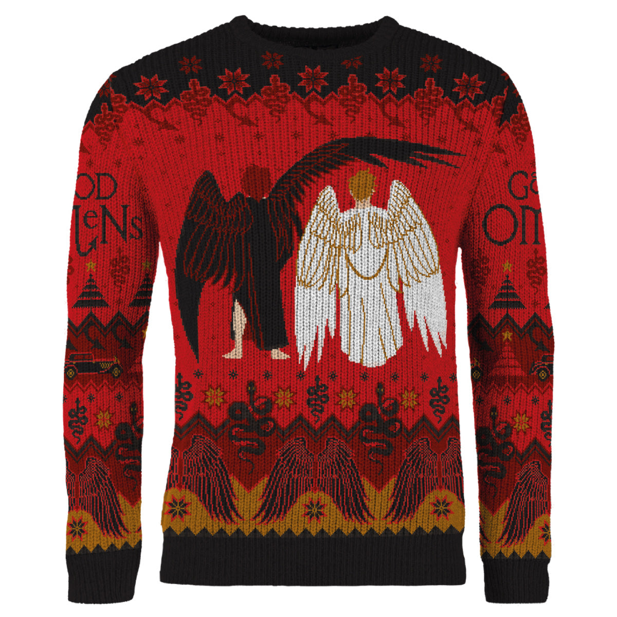 The back of the Good Omens Crowley Christmas jumper