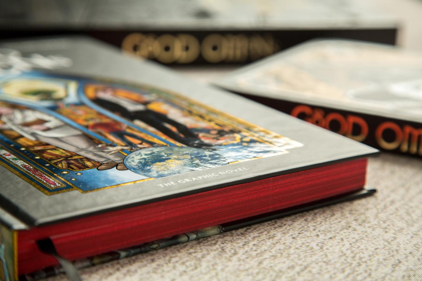 A photograph of the Good Omens graphic novel laying flat.