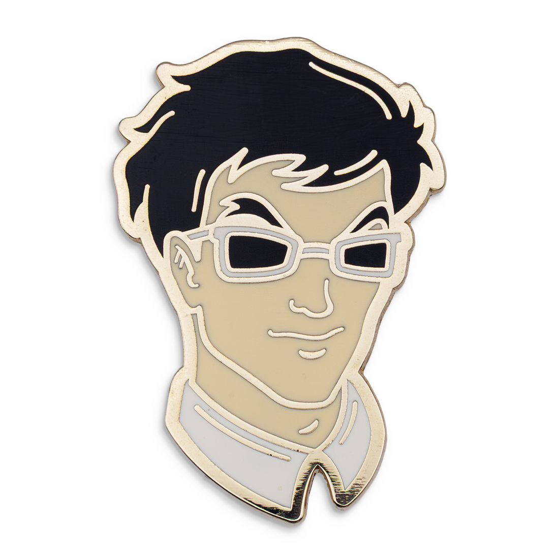 Photograph of a Good Omens enamel pin: Crowley.