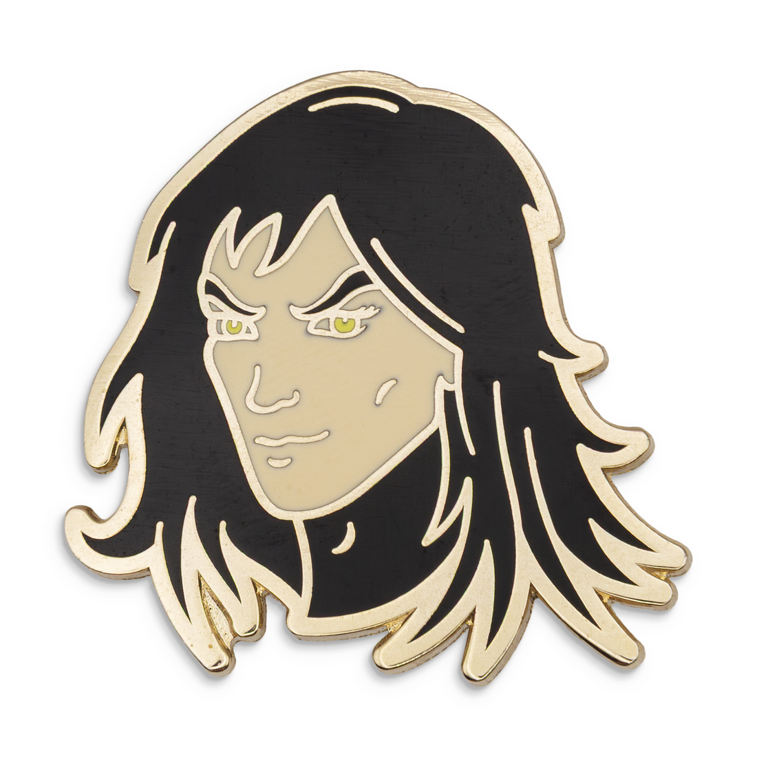 Photograph of a Good Omens enamel pin:  Crowley.