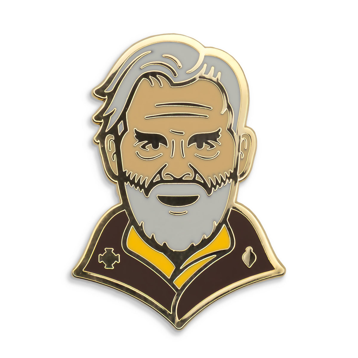 Photograph of a Good Omens enamel pin: Shadwell.
