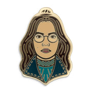 Photograph of a Good Omens enamel pin: Anathema.