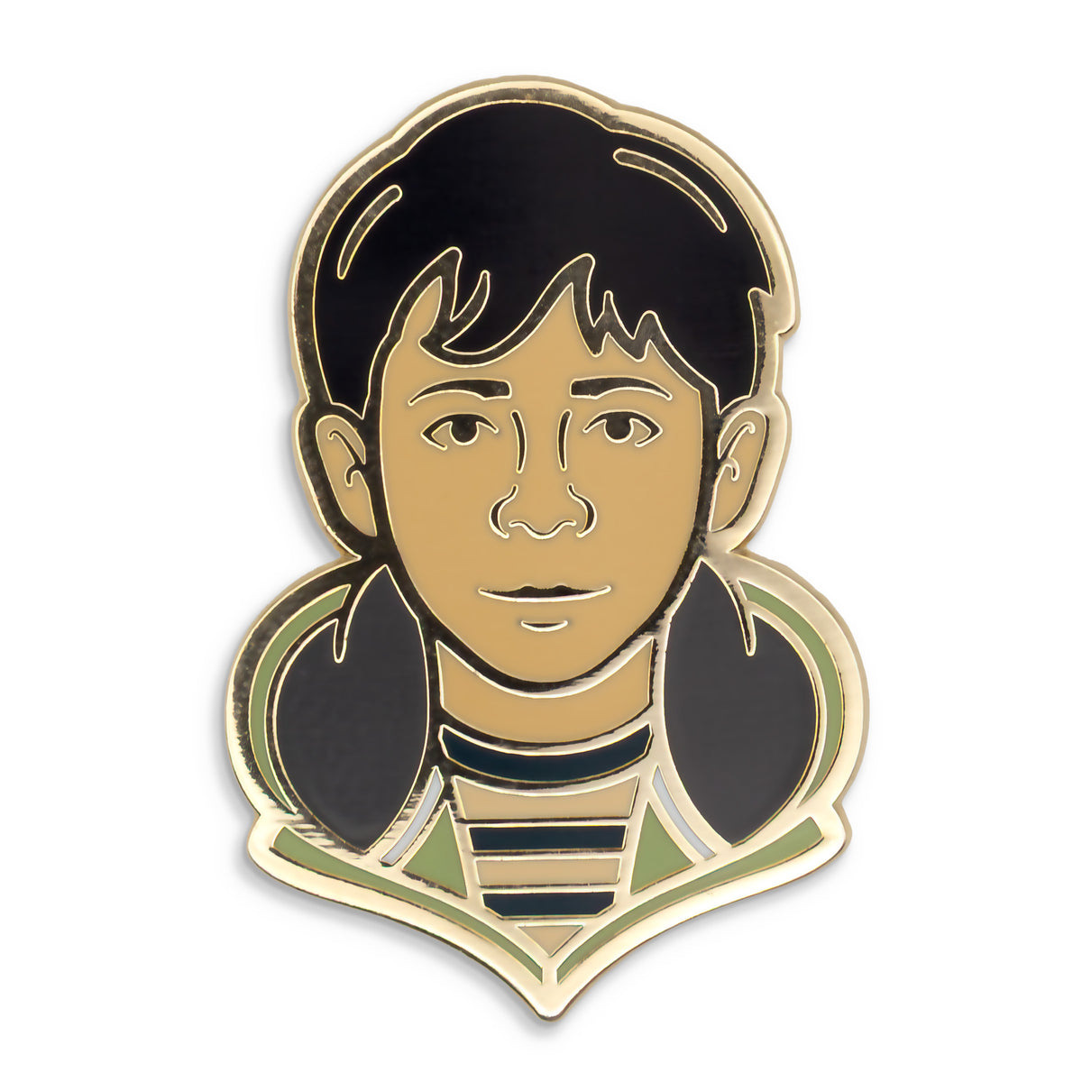 Photograph of a Good Omens enamel pin: Brian.