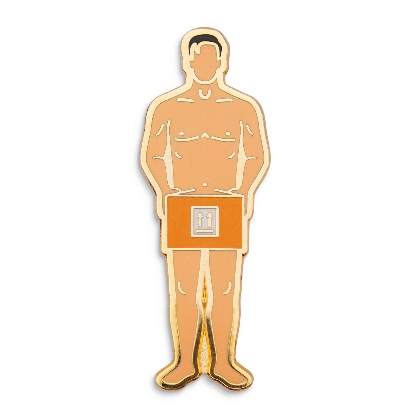 Photograph of a Good Omens enamel pin: Gabriel