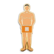 Photograph of a Good Omens enamel pin: Gabriel