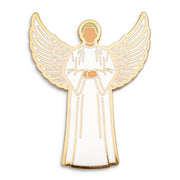 Photograph of a Good Omens enamel pin: Angelic Aziraphale