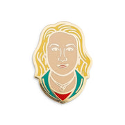Photograph of a Good Omens enamel pin: Maggie