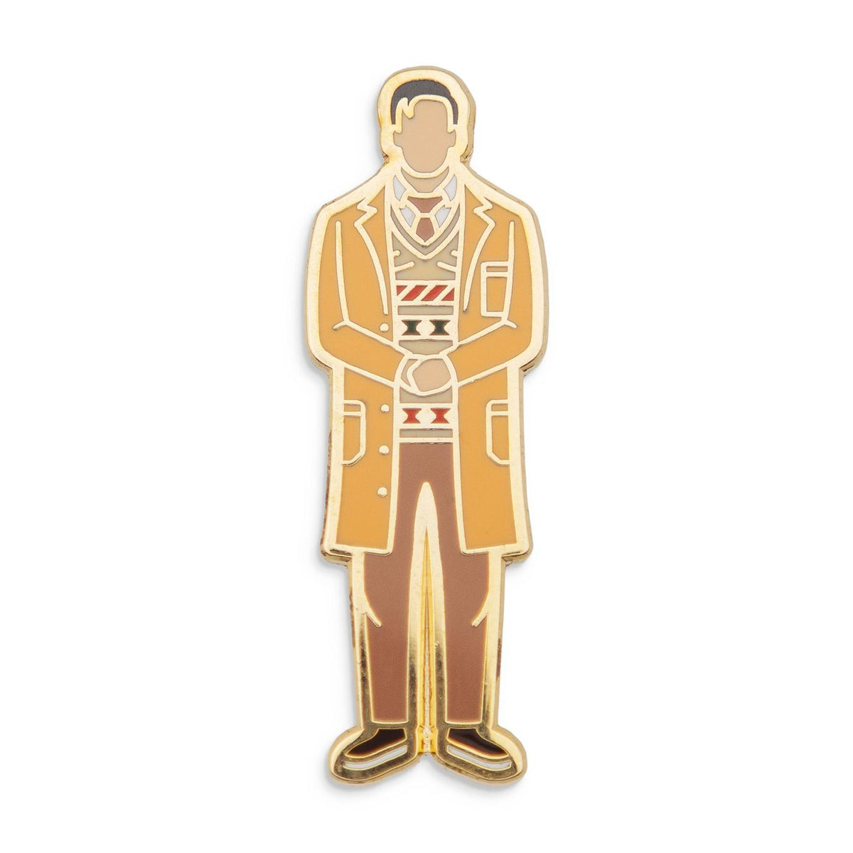 Photograph of a Good Omens enamel pin: Jim