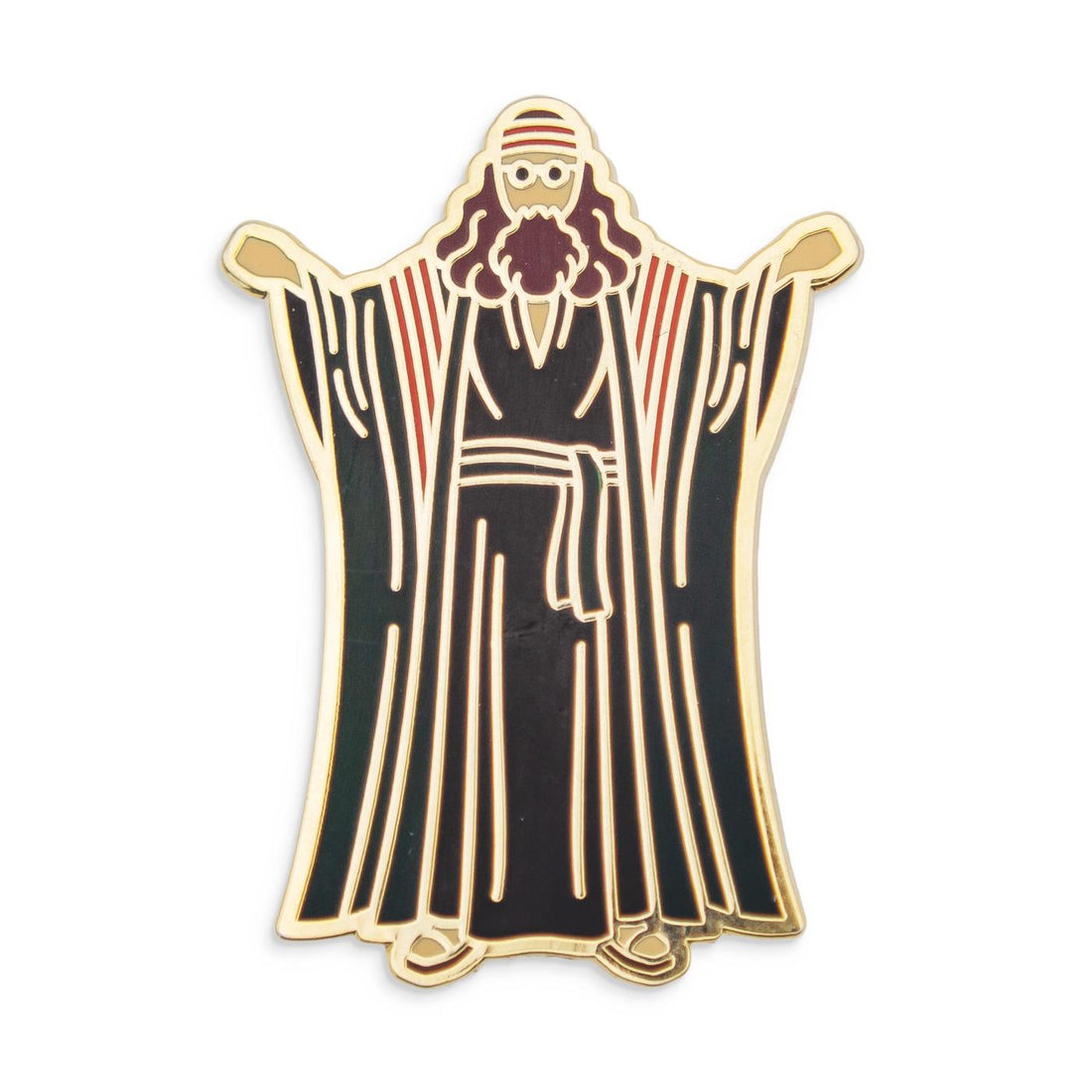 Photograph of a Good Omens enamel pin: Bildad the Shuhite