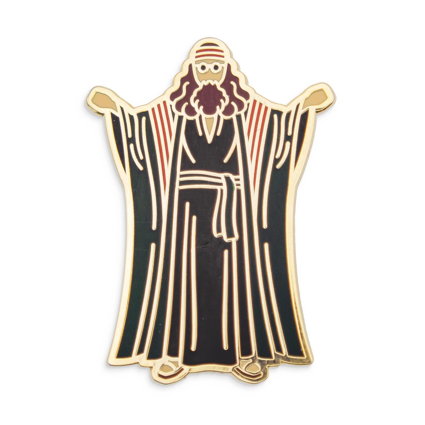 Photograph of a Good Omens enamel pin: Bildad the Shuhite