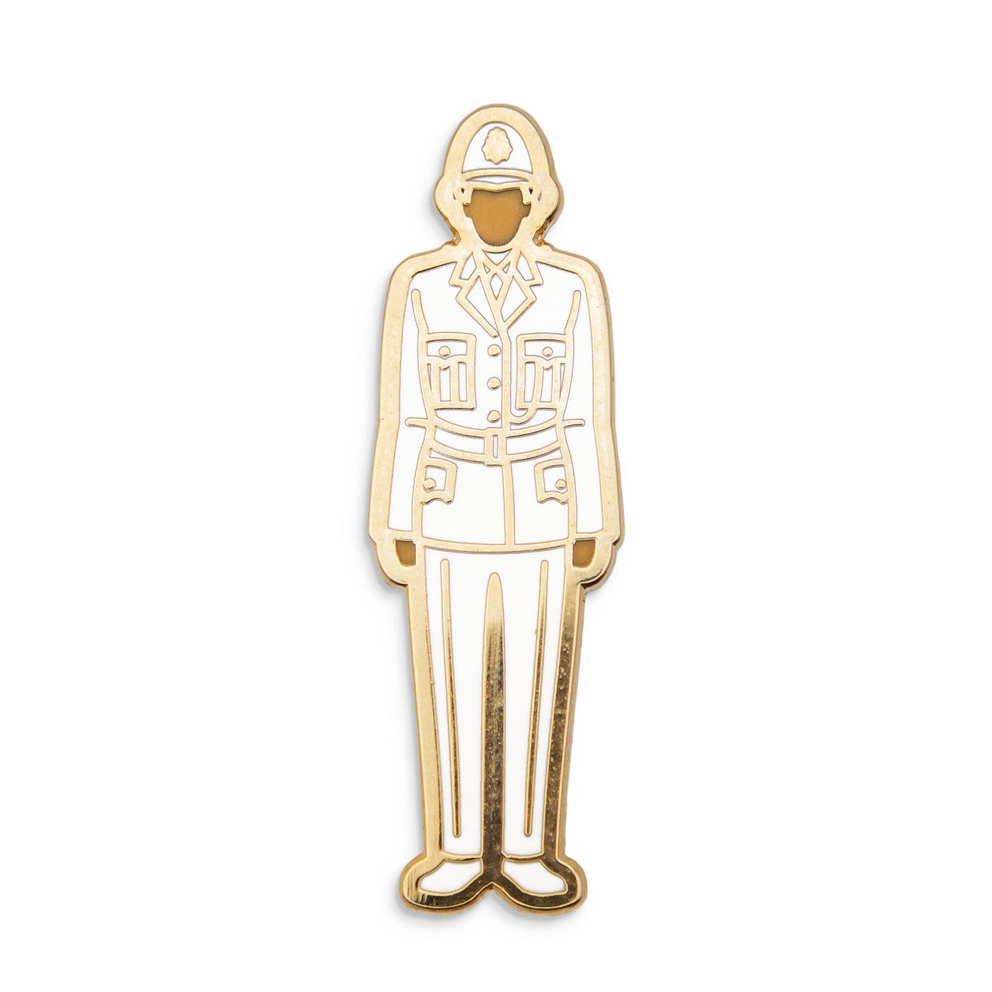 Photograph of a Good Omens enamel pin: Muriel
