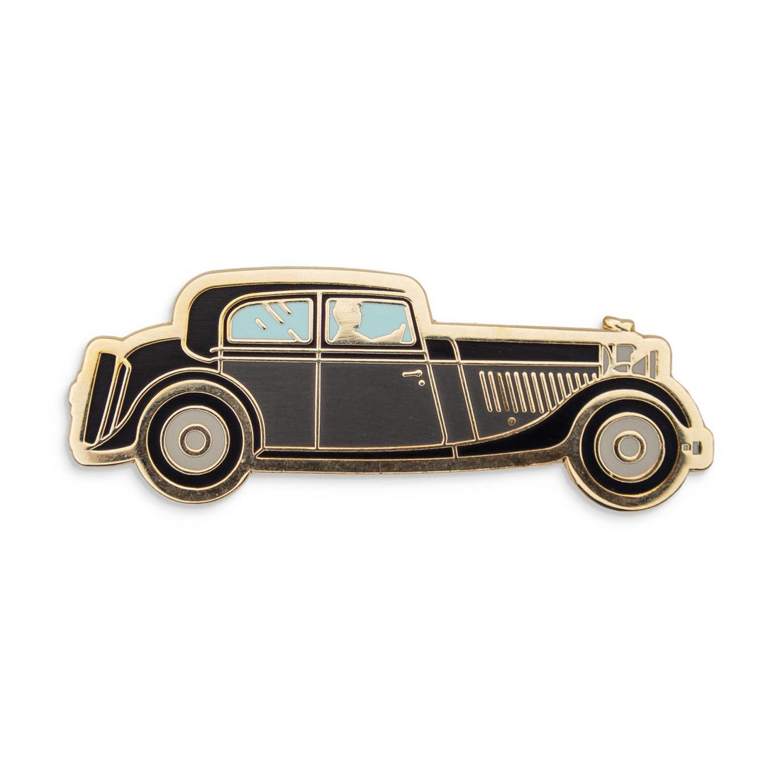 Photograph of a Good Omens enamel pin: The Bentley