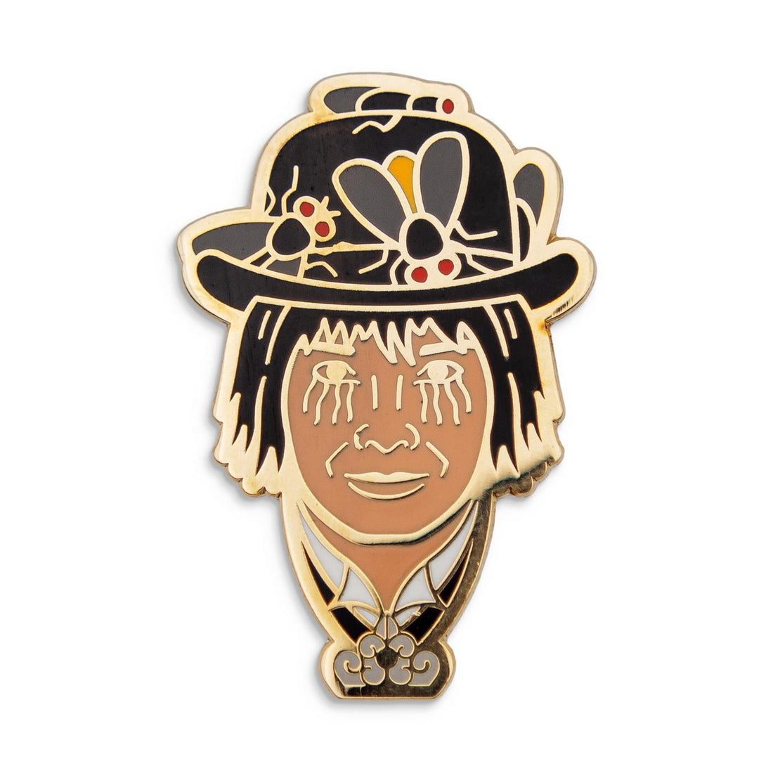 Photograph of a Good Omens enamel pin: Beelzebub