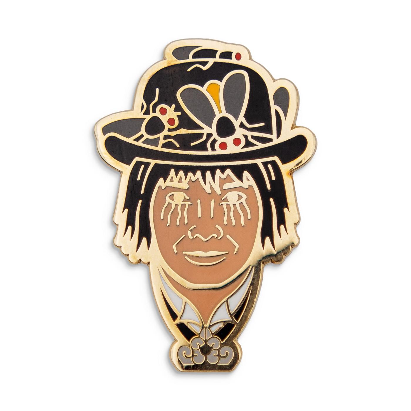 Photograph of a Good Omens enamel pin: Beelzebub