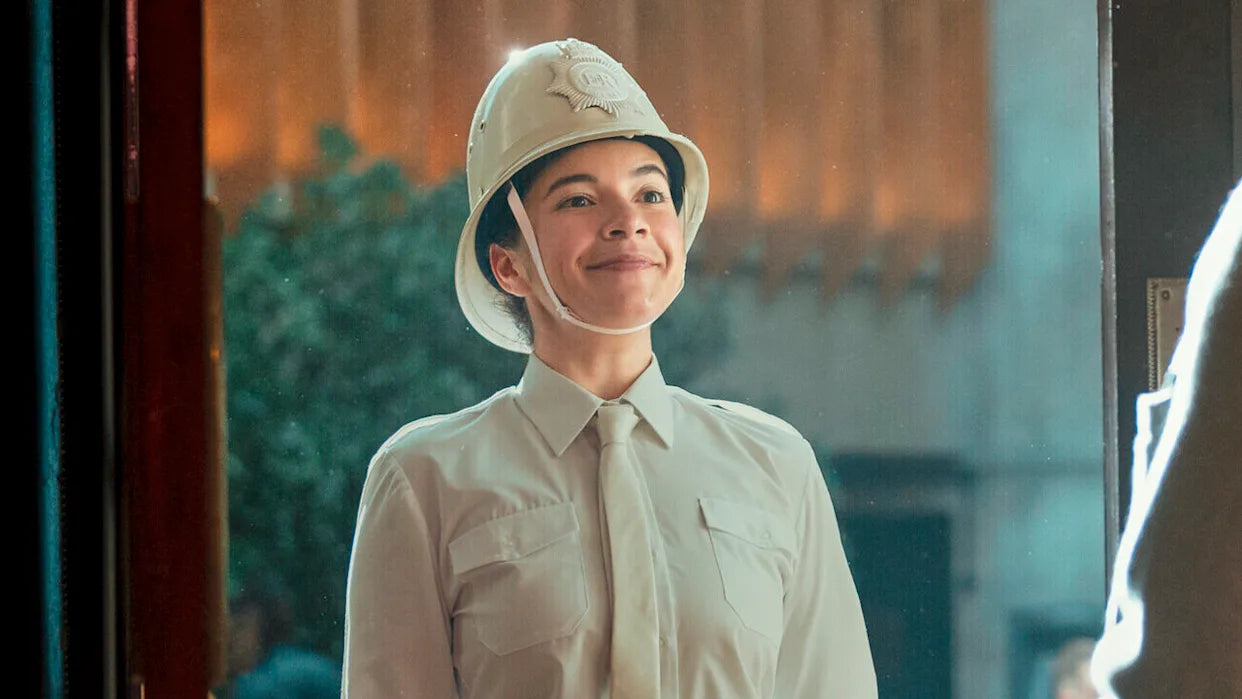 Muriel dressed as an "Inspector Constable" in Good Omens Season 2.