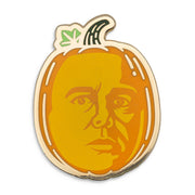 Enamel pin featuring Aziraphale as a pumpkin.