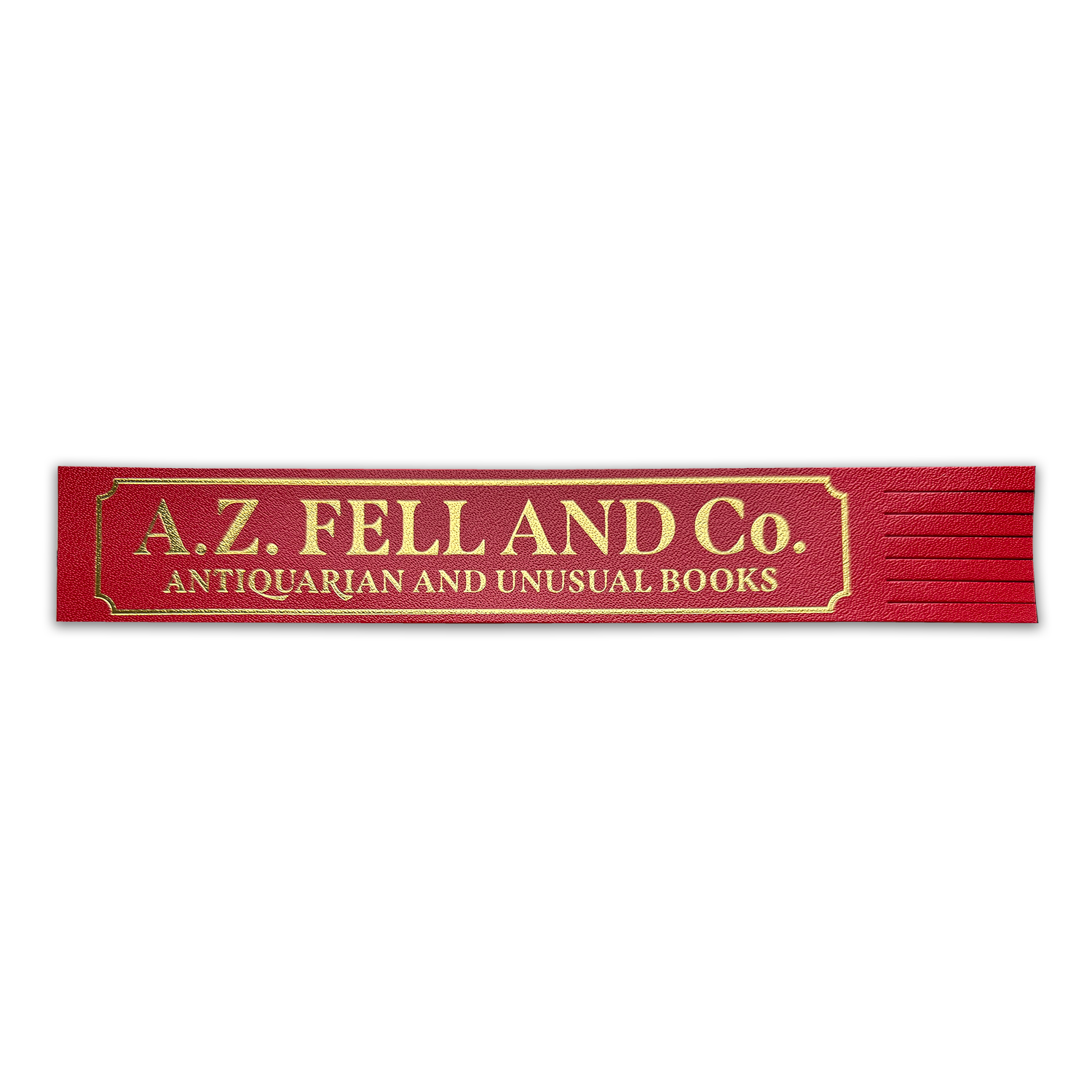 A red bookmark with "A.Z. Fell and Co. antiquarian and unusual books" in gold.