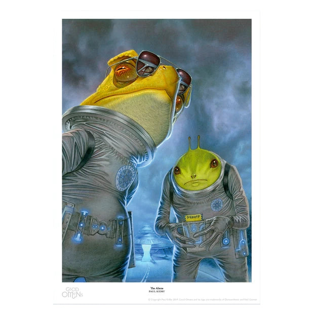 Illustration of the aliens by Paul Kidby, as seen in the illustrated edition of Good Omens.