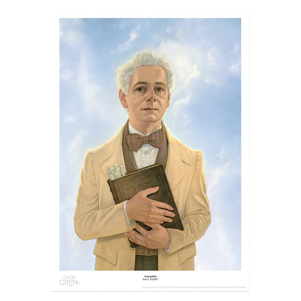 Illustration of Aziraphale by Paul Kidby, as seen in the illustrated edition of Good Omens.