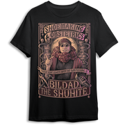 Black t-shirt featuring an illustration of Bildad the Shuhite.