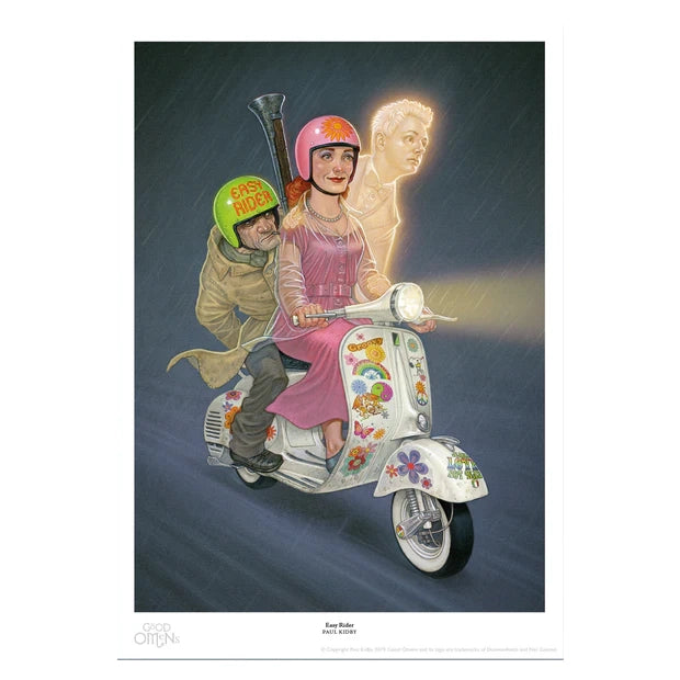 Paul Kidby print 'Easy Rider', as seen in the illustrated edition of Good Omens.