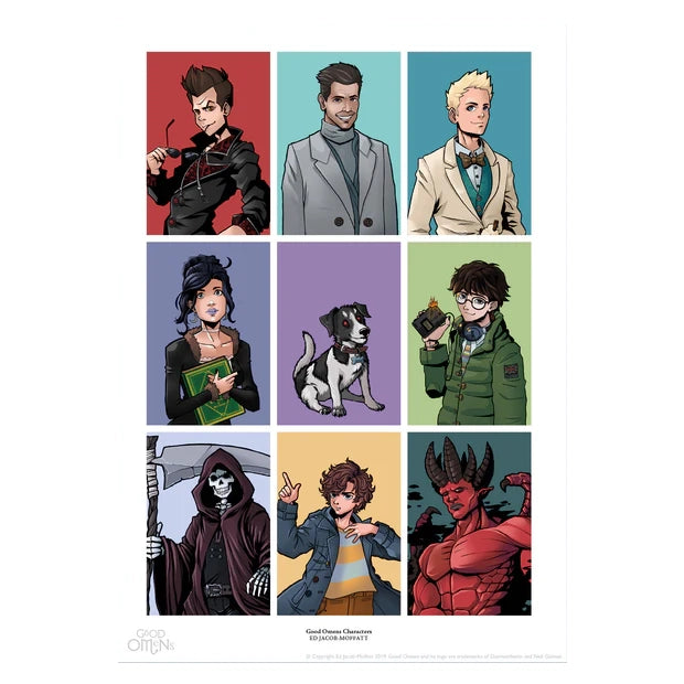 Illustration of various characters by artist Ed Jacob-Moffatt.