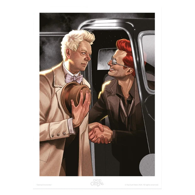 'Eternal Encounter' print featuring Crowley and Aziraphale by Rachael Stott.