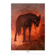 A print of Paul Kidby's illustration of the Hellhound in Good Omens.